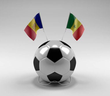 Andorra - Senegal Futbol Bayrakları, Beyaz Arkaplan - 3D Render