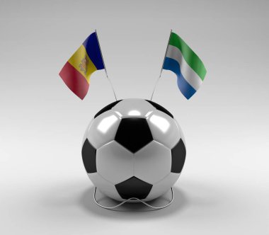 Andorra - Sierra-Leone Futbol Bayrakları, Beyaz Arkaplan - 3D Render