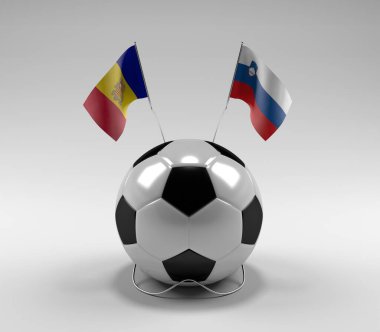 Andorra - Slovenya Futbol Bayrakları, Beyaz Arkaplan - 3D Render