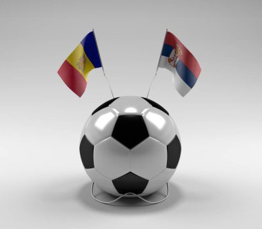 Andorra - Sırbistan Futbol Bayrakları, Beyaz Arkaplan - 3D Hazırlama