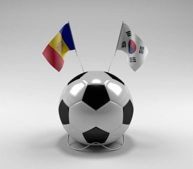 Andorra - Güney Kore Futbol Bayrakları, Beyaz Arkaplan - 3D Render