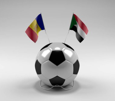 Andorra - Sudan Futbol Bayrakları, Beyaz Arkaplan - 3D Render