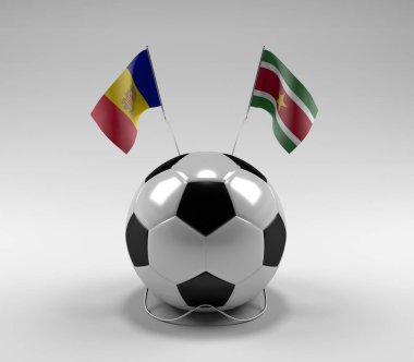 Andorra - Surinam Futbol Bayrakları, Beyaz Arkaplan - 3D Render