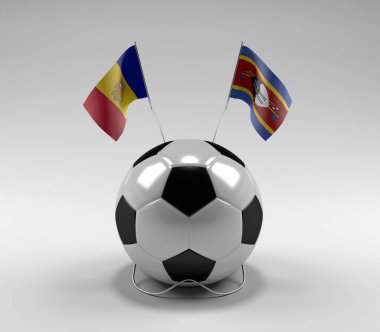 Andorra - Svaziland Futbol Bayrakları, Beyaz Arkaplan - 3D Render