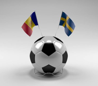 Andorra - İsveç Futbol Bayrakları, Beyaz Arkaplan - 3D Render