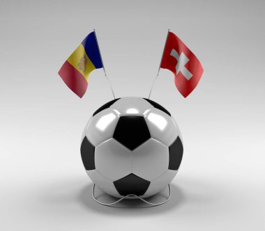 Andorra - İsviçre Futbol Bayrakları, Beyaz Arkaplan - 3D Render