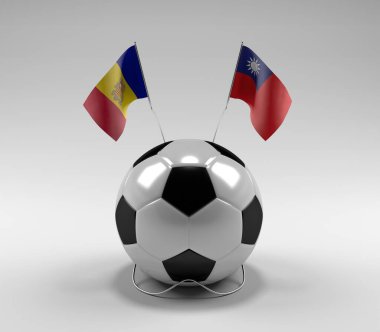 Andorra - Tayvan Futbol Bayrakları, Beyaz Arkaplan - 3D Render