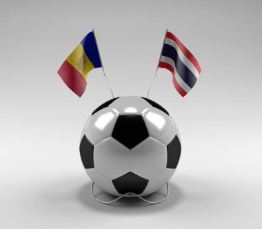 Andorra - Tayland Futbol Bayrakları, Beyaz Arkaplan - 3D Render