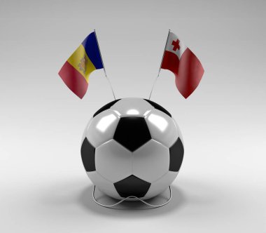 Andorra - Tonga Futbol Bayrakları, Beyaz Arkaplan - 3D Render