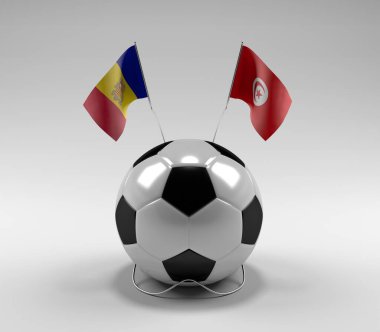 Andorra - Tunus Futbol Bayrakları, Beyaz Arkaplan - 3D Render