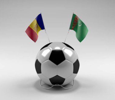 Andorra - Türkmenistan Futbol Bayrakları, Beyaz Arkaplan - 3D Render