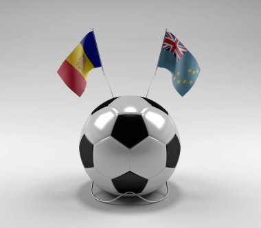 Andorra - Tuvalu Futbol Bayrakları, Beyaz Arkaplan - 3D Render