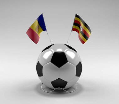 Andorra - Uganda Futbol Bayrakları, Beyaz Arkaplan - 3D Render