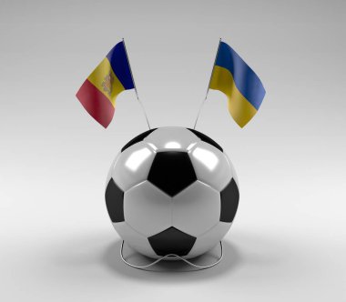 Andorra - Ukrayna Futbol Bayrakları, Beyaz Arkaplan - 3D Render