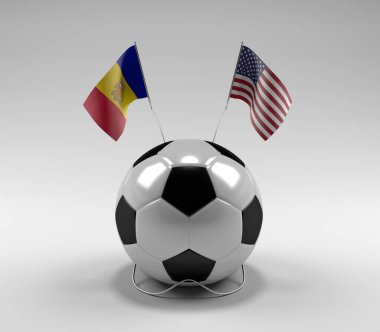 Andorra - Amerika Birleşik Devletleri Futbol Bayrakları, Beyaz Arkaplan - 3D Render