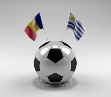 Andorra - Uruguay Futbol Bayrakları, Beyaz Arkaplan - 3D Render