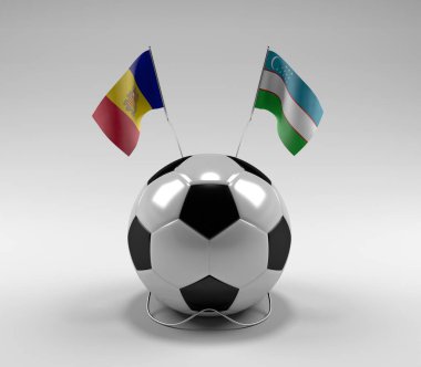 Andorra - Özbekistan Futbol Bayrakları, Beyaz Arkaplan - 3D Render
