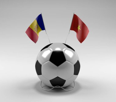 Andorra - Vietnam Futbol Bayrakları, Beyaz Arkaplan - 3D Render