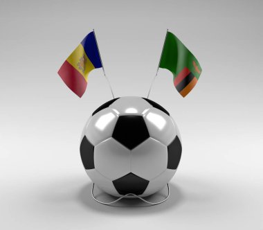 Andorra - Zambiya Futbol Bayrakları, Beyaz Arkaplan - 3D Render