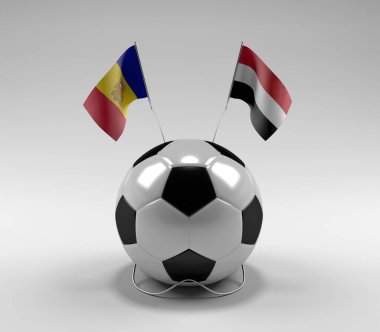 Andorra - Yemen Futbol Bayrakları, Beyaz Arkaplan - 3D Render