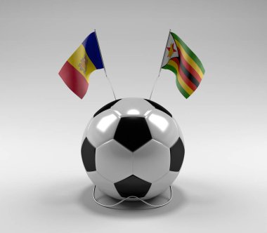 Andorra - Zimbabwe Futbol Bayrakları, Beyaz Arkaplan - 3D Render