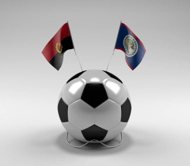 Angola - Belize Futbol Bayrakları, Beyaz Arkaplan - 3D Render
