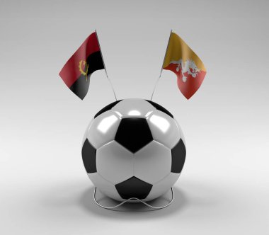 Angola - Bhutan Futbol Bayrakları, Beyaz Arkaplan - 3D Render