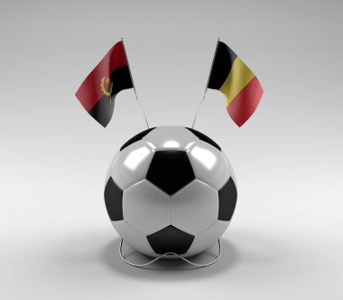 Angola - Belçika Futbol Bayrakları, Beyaz Arkaplan - 3D Render