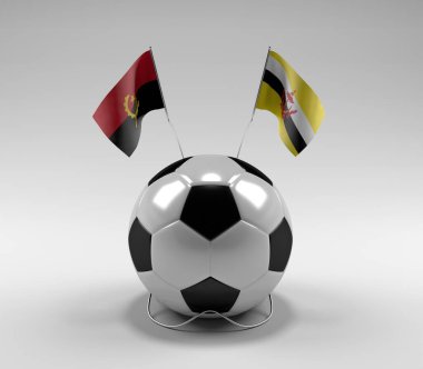 Angola - Brunei Futbol Bayrakları, Beyaz Arkaplan - 3D Render