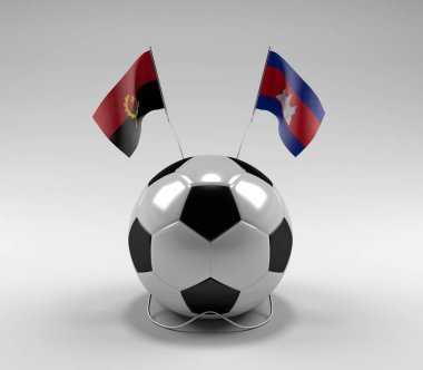 Angola - Kamboçya Futbol Bayrakları, Beyaz Arkaplan - 3D Render
