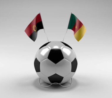 Angola - Kamerun Futbol Bayrakları, Beyaz Arkaplan - 3D Render