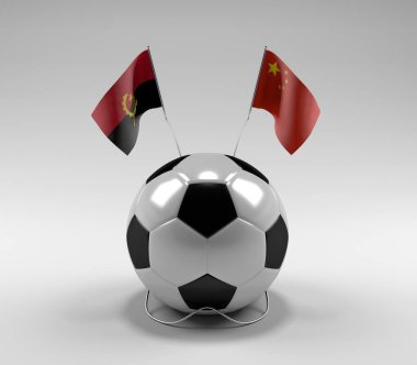 Angola - Çin Futbol Bayrakları, Beyaz Arkaplan - 3D Render