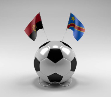 Angola - Kongo Demokratik Cumhuriyeti Futbol Bayrakları, Beyaz Arkaplan - 3D Render