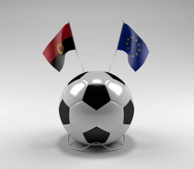Angola - Avrupa Birliği Futbol Bayrakları, Beyaz Arkaplan - 3D Render