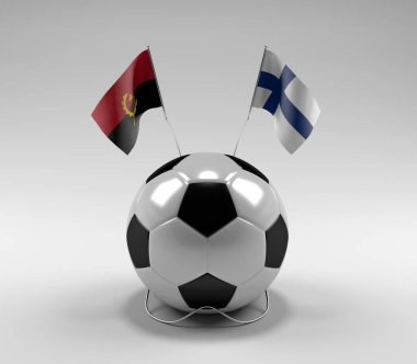 Angola - Finlandiya Futbol Bayrakları, Beyaz Arkaplan - 3D Render