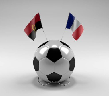 Angola - Fransa Futbol Bayrakları, Beyaz Arkaplan - 3D Render