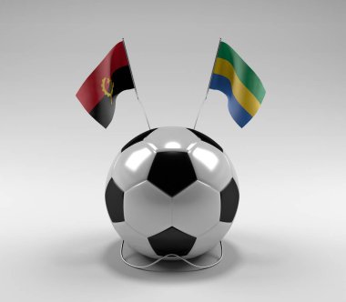 Angola - Gabon Futbol Bayrakları, Beyaz Arkaplan - 3D Render
