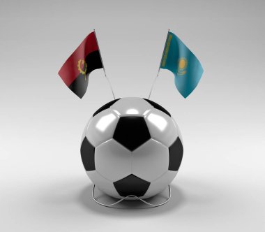 Angola - Kazakistan Futbol Bayrakları, Beyaz Arkaplan - 3D Render