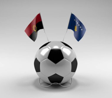 Angola - Kosova Futbol Bayrakları, Beyaz Arkaplan - 3D Hazırlama