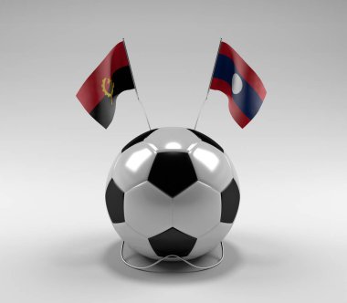 Angola - Laos Futbol Bayrakları, Beyaz Arkaplan - 3D Render