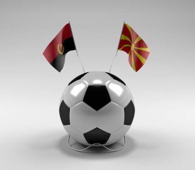 Angola - Makedonya Futbol Bayrakları, Beyaz Arkaplan - 3D Hazırlama