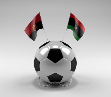 Angola - Libya Futbol Bayrakları, Beyaz Arkaplan - 3D Render