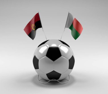Angola - Madagaskar Futbol Bayrakları, Beyaz Arkaplan - 3D Render
