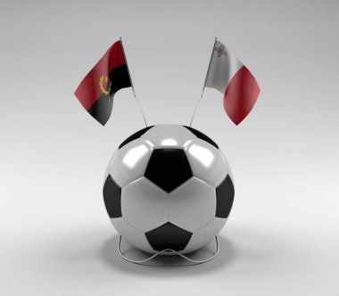 Angola - Malta Futbol Bayrakları, Beyaz Arkaplan - 3D Render