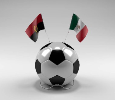 Angola - Meksika Futbol Bayrakları, Beyaz Arkaplan - 3D Render