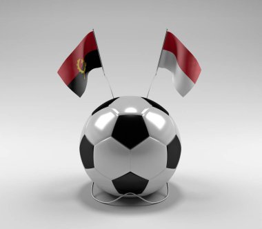 Angola - Monako Futbol Bayrakları, Beyaz Arkaplan - 3D Render