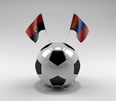 Angola - Moğolistan Futbol Bayrakları, Beyaz Arkaplan - 3D Render