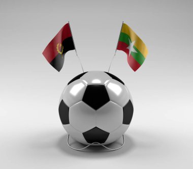 Angola - Myanmar Futbol Bayrakları, Beyaz Arkaplan - 3D Render