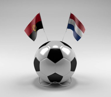 Angola - Hollanda Futbol Bayrakları, Beyaz Arkaplan - 3D Render