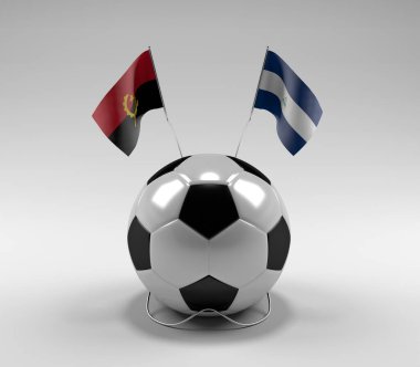 Angola - Nikaragua Futbol Bayrakları, Beyaz Arkaplan - 3D Render